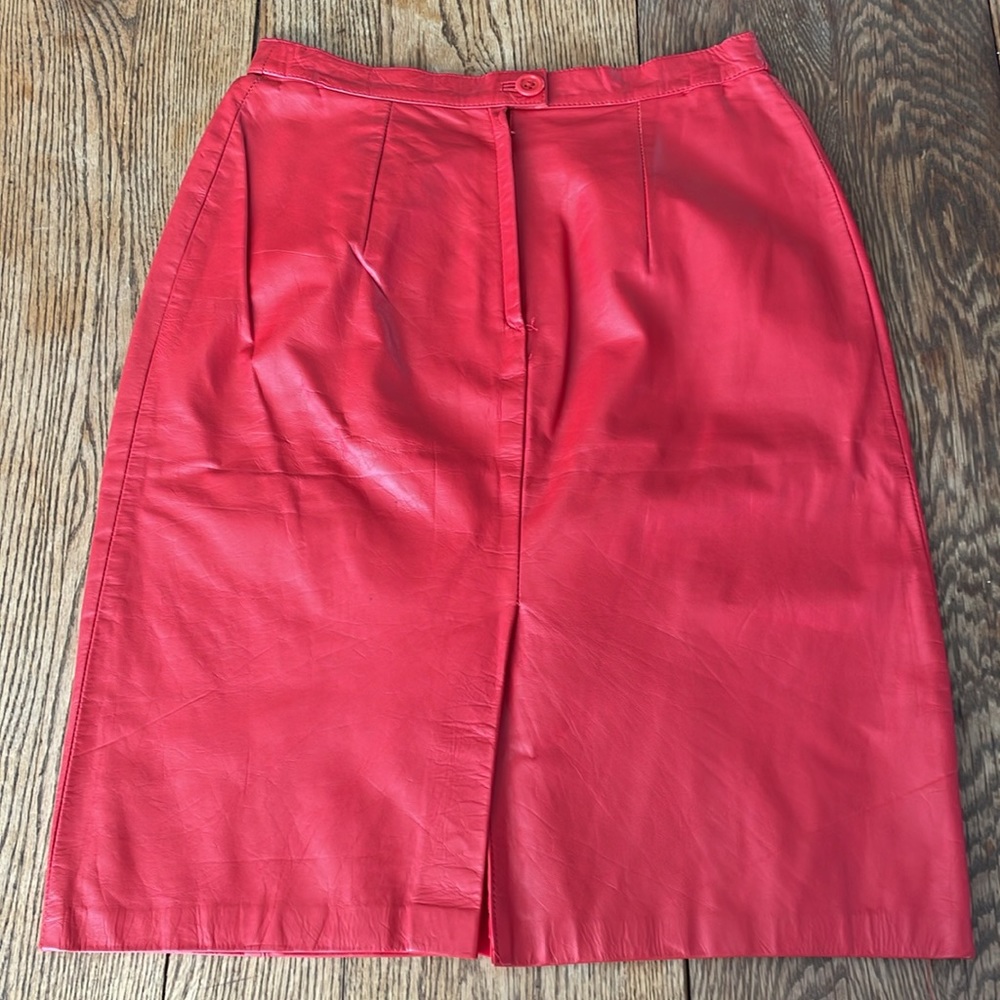 Women's Pink Red. Genuine Leather Pencil Skirt. - Picture 4 of 4